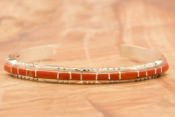 Genuine Coral Sterling Silver Zuni Indian Bracelet